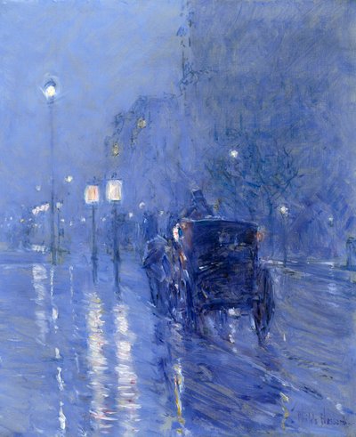 雨の真夜中、1890年代後半（キャンバスに油彩） 作： Childe Frederick Hassam