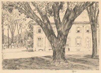 キャンパスと図書館、アンドーバー 作： Childe Hassam