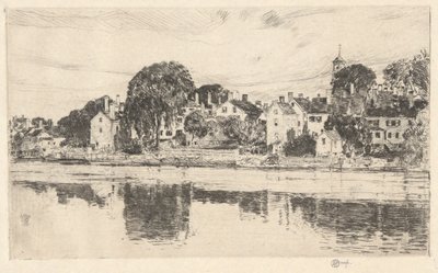煙突、ポーツマス、1915 作： Childe Hassam