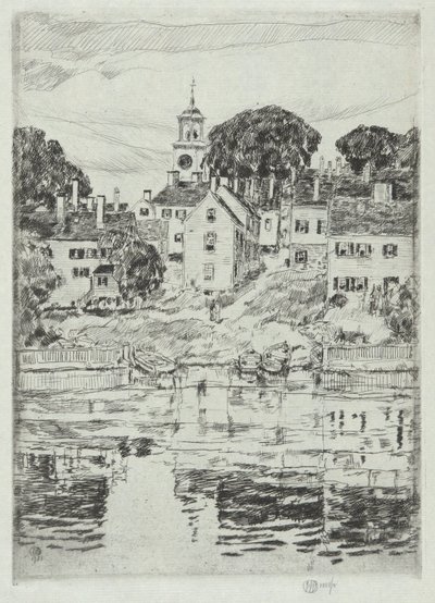 チャーチ タワー、ポーツマス、1921 年 作： Childe Hassam