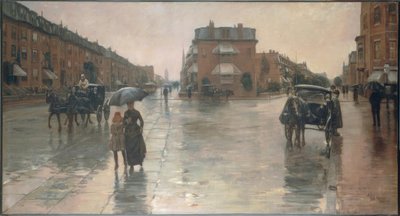 フレデリック・チャイルド・ハッサム（1859–1935）。 1885年ボストンの雨の日。キャンバスに油彩。 作： Childe Hassam