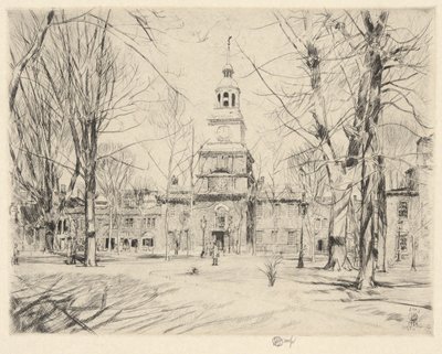 独立記念館、フィラデルフィア、1926 年 作： Childe Hassam