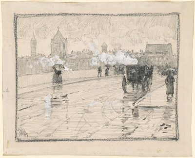 雨の日、ボストン 作： Childe Hassam