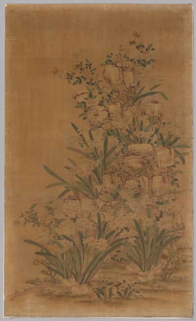 Kesi パネル: 岩と水仙 作： China, Qing dynasty