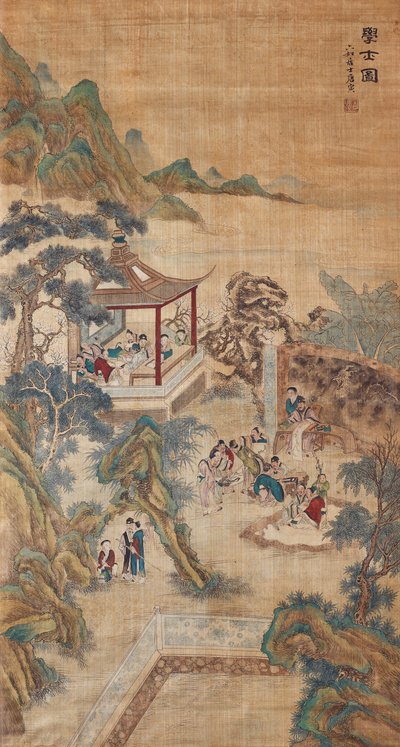 庭園で学問を学ぶ 掛軸 作： Chinese Master