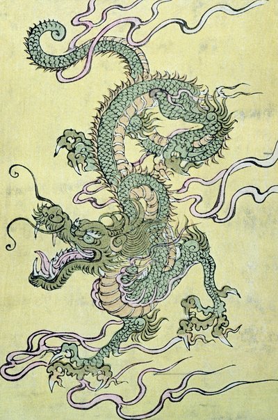 チャイニーズドラゴン（色の木版画） 作： Chinese School