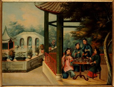 19世紀半ば、女性がお茶を飲む中国庭園の風景 作： Chinese School
