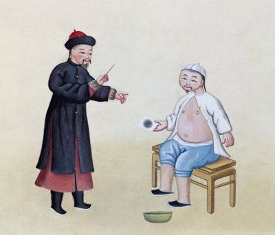 彼の患者と鍼師、c.1785（紙にトイレ） 作： Chinese School