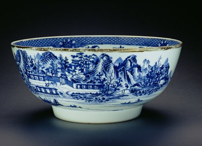 磁器（磁器）の製造を示すシーンで飾られた青と白のボウル（208012を参照） 作： Chinese School
