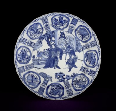 戦士で描かれた青と白のクラーク皿、ワンリ、1590〜1610年（磁器） 作： Chinese School