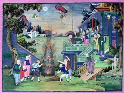 花火と凧（テキスタイル塗装）でお祝い 作： Chinese School