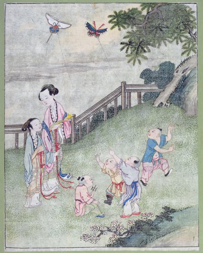 凧で遊ぶ子供たち 作： Chinese School