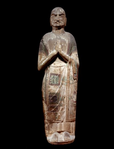 中国美術：仏陀の弟子である僧侶、カシャパを表す像。隋の時代（西暦581-618年）。パリ、ギメ美術館、アジア美術博物館。 作： Chinese School