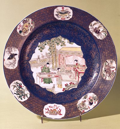 音楽シーンが入った円形の皿、康西時代（1662-1722）（磁器） 作： Chinese School