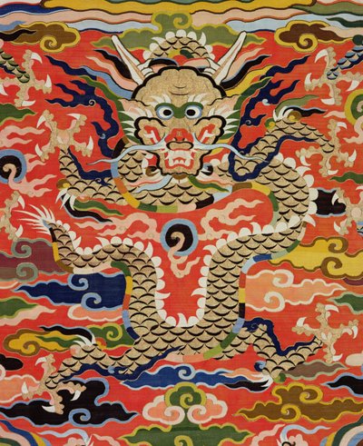 5ドラゴンのコッス、ワンリ時代、1573-1619（シルク）を描いた生地の詳細（206710を参照） 作： Chinese School