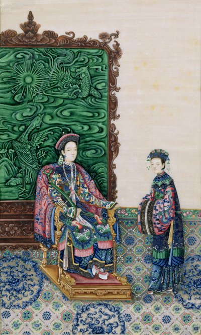 女性と一緒に座っている皇后 作： Chinese School
