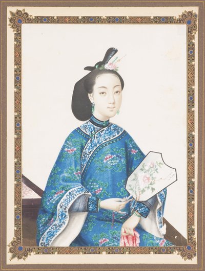 ハウクアの妻の額入り肖像画、c.1850-70 作： Chinese School