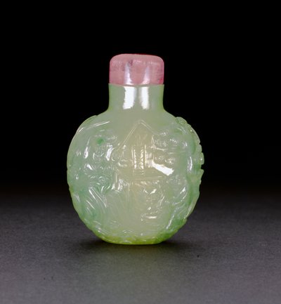 ジェダイトスナッフボトル、c.1780-1850（翡翠） 作： Chinese School
