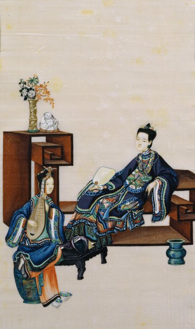 楽器を演奏するしもべとリクライニングする女性 作： Chinese School