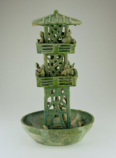 ものみの塔のモデル、ハン王朝（206 BC-220 AD）（釉薬をかけられたセラミック） 作： Chinese School