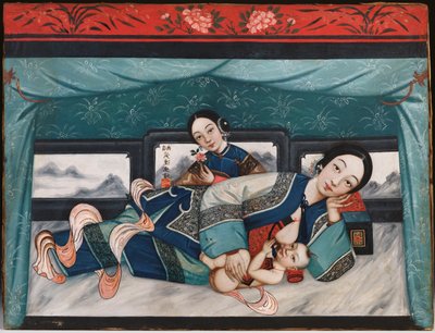 赤ちゃんと女性の付き添いがいる授乳中の母親、1870年頃 作： Chinese School