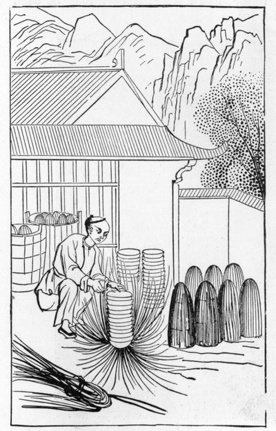陶磁器の製造に関する一連のイラストからの陶磁器の梱包（シリーズ全体については384116および384117を参照） 作： Chinese School