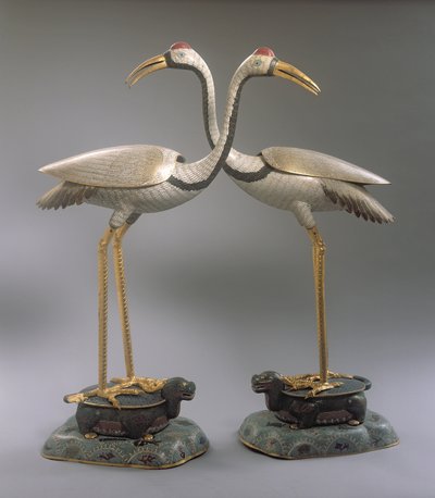 乾隆帝時代の鶴の香炉（1736-95）（七宝エナメル） 作： Chinese School