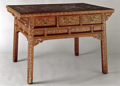 宮殿の表、明代、玄哲時代（1426-35）（木に刻まれた赤い漆） 作： Chinese School
