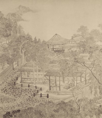 インクウェルのわらぶき屋根のホールで夏を過ごす（紙にインク） 作： Chinese School