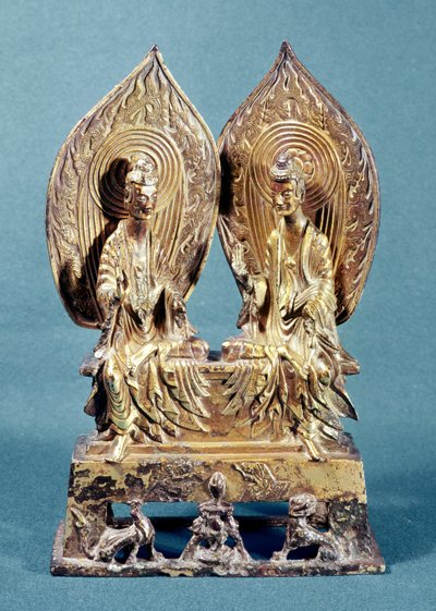 魏北朝鮮河北省出身の仏陀PrabhutaratnaとSakyamuni、西暦518年（金メッキブロンズ） 作： Chinese School