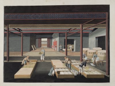 19世紀の中国の磁器製造のプロセスを描いた一連の12の皿12のボウルと皿の箱と包装 作： Chinese School