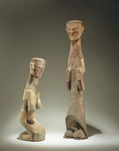 2つの彫像、周周時代（紀元前1046-256年）、紀元前4〜3世紀（木）（詳細は394840を参照） 作： Chinese School