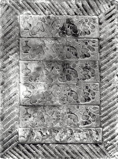 刻印された葬式のレンガ、ハン王朝（206 BC-AD 220）（テラコッタ） 作： Chinese School Chinese School