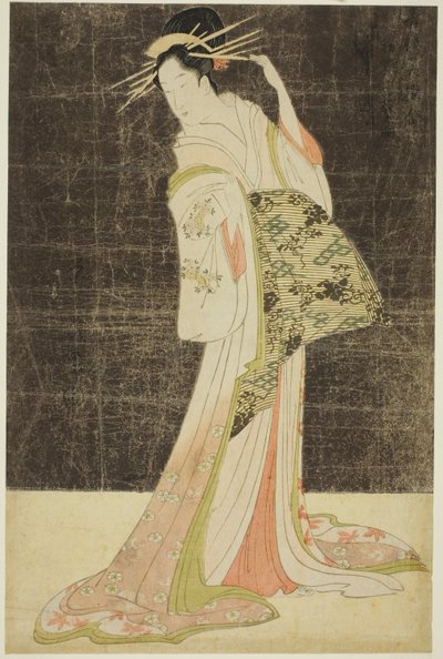 正月美人合わせ 正月花魁 扇屋の滝川 作： Chobunsai Eishi