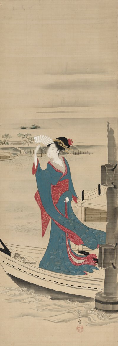 隅田川の船の美しさ、1700年代後半〜1800年代前半。 作： Chobunsai Eishi