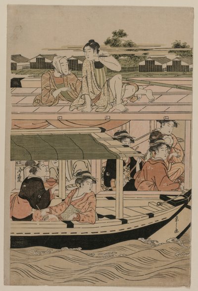 1780年代後半の隅田川でのボートパーティー。 作： Chobunsai Eishi