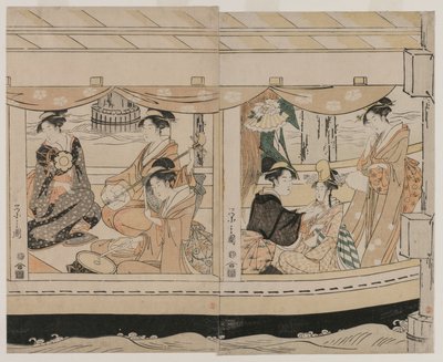 1790年代半ばに隅田川でボート遊び。 作： Chobunsai Eishi