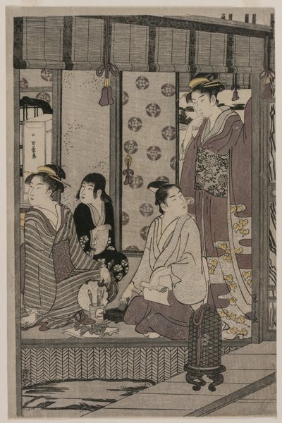 シリーズ「優雅なモダンドレスの源氏物語」のモーニンググローリーc。 1790年。 作： Chobunsai Eishi