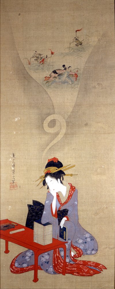 おいらん思考。映司（1756-1815）の作品。ジェノバ、キョッソーネ美術館。 作： Chobunsai Eishi