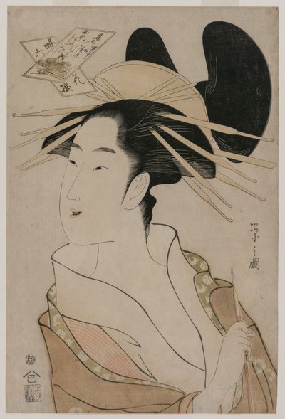 1790年代半ば、パイプを握る遊女の肖像画。 作： Chobunsai Eishi
