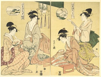 霊を呼ぶ者・帰る雁（幻・落雁）（右）と薄雲・晴嵐（左）- 浮世源氏八景より 作： 長文祭栄司