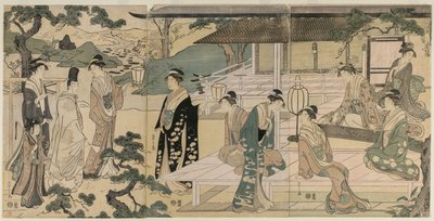 源氏物語シリーズ「源氏物語」の松風の章c。 1791年。 作： Chobunsai Eishi