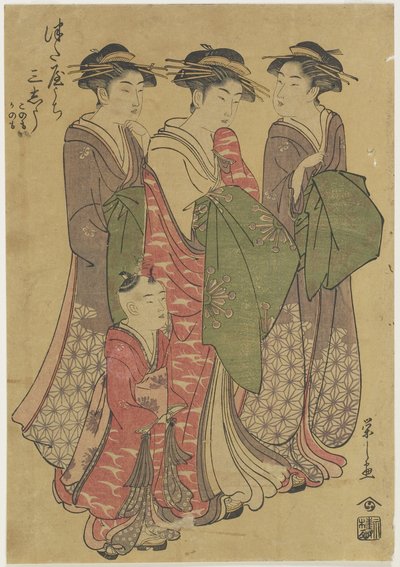 ツアタヤハウスの3つの遊女、1787-1798 作： Chobunsai Eishi