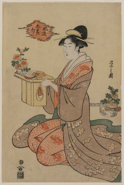 菊花盃を持つ女（風流五節句より） 作： Chobunsai Eishi