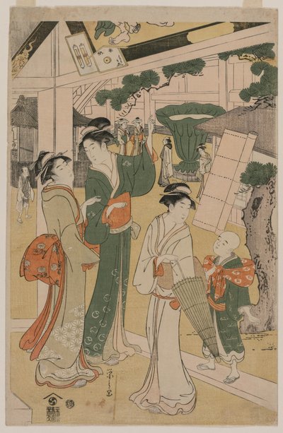 境内の茶屋を訪ねる女たち 作： Chobunsai Eishi