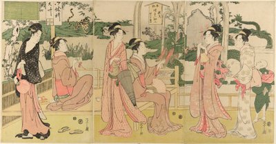 たばこの袋で作った龍虎を見る女性たち 作： Chobunsai Eishi