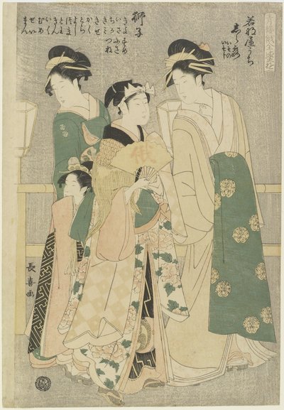 Three Courtesans of Wakafune-ya House: Shiratsuyu, Isono and Isoji, c. 1794 作： Choki Eishusai