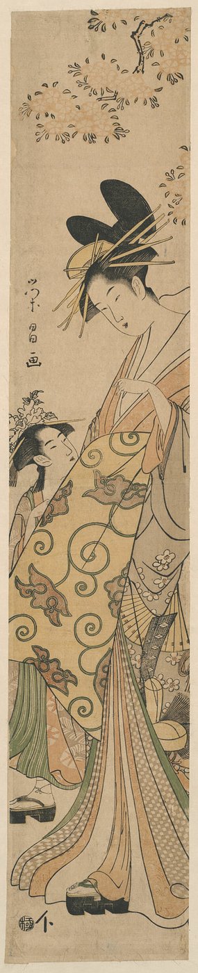 花魁と桜の下のお供 作： Chokosai Eisho