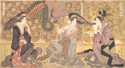 荻屋と呼ばれる邸宅の内部。 1800年。 作： Chokosai Eisho