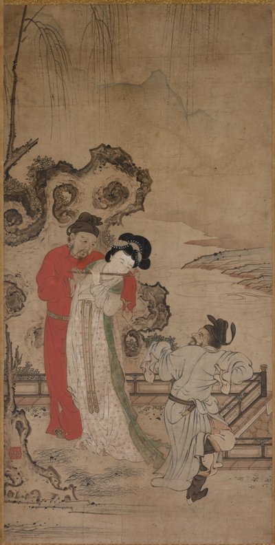 楊貴妃に笛の吹き方を教える明皇帝 作： Choryusai